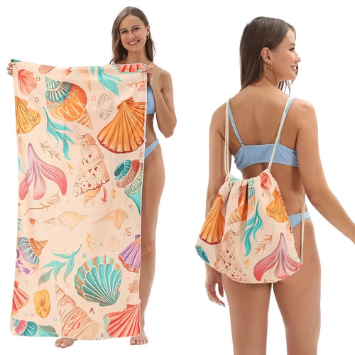L'Essentielle - Serviette de plage 2-en-1 motif coquillages - Jolisable